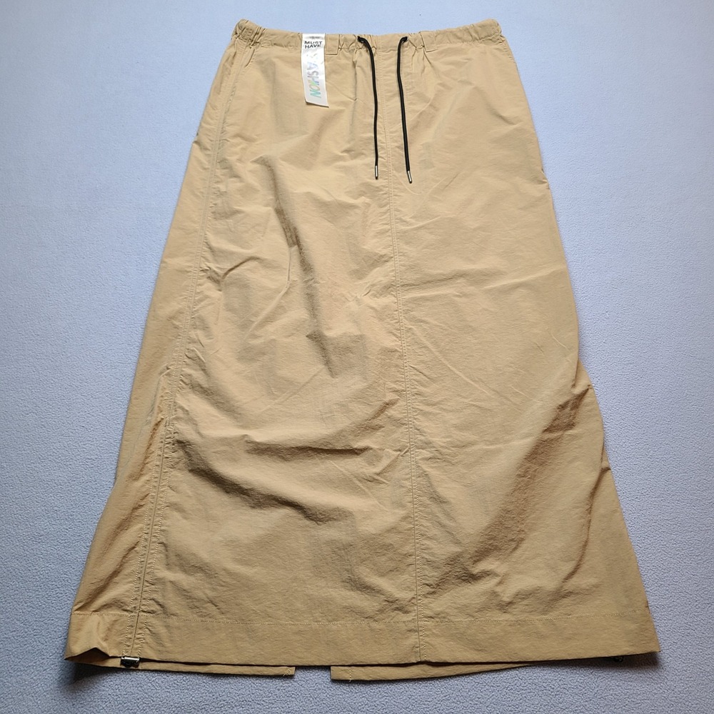 Tinseltown Maxi Skirt Women L Tan New Nylon Gorpcore Drawstring Waist